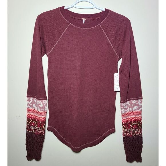 NWT|Free People In The Mix Red Cuff Long Sleeve Thermal Top, SMALL - Picture 5 of 8